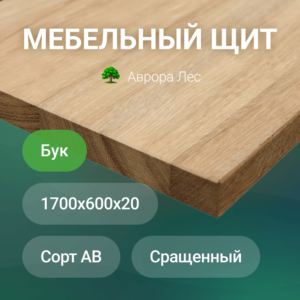 Мебельный щит из бука 1700x600x20 сорт AB